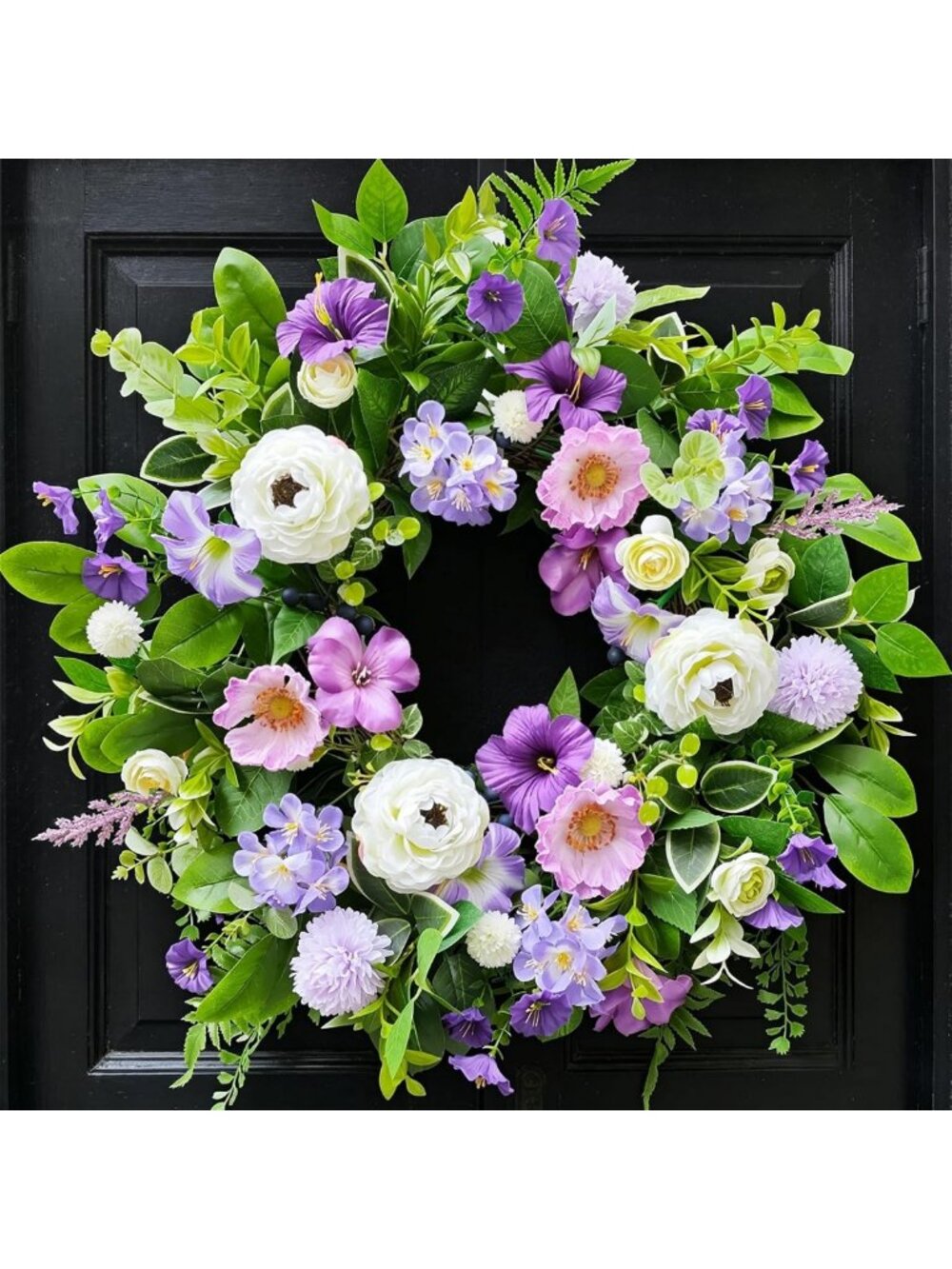 24" Spring Wreath for Front Door - Purple Morning Glory, Peony & Hydrangea Decor